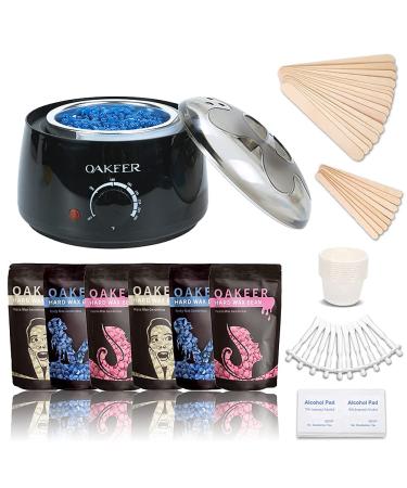Oakeer Waxing Kit Hair Removal Women Men Wax Warmer Hair Removal at Home with 6 Bags Wax Beans Body Waxing for Eyebrows Nose Cheeks Arms Bikinis Legs 62 Accessories Classic Kit