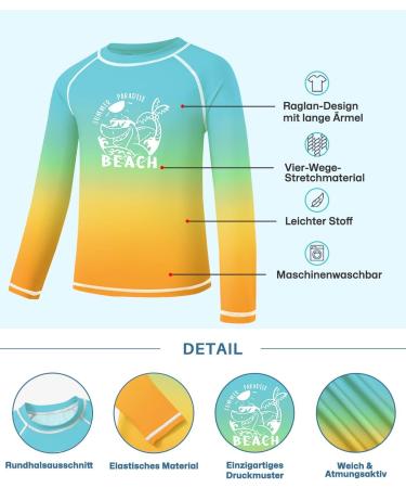 Boys Sun Protection Long Sleeve UV Shirt | Quick-Drying UPF 50+ Rashguard - Beach Green & Orange - Buy Online on GoSupps.com