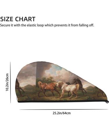 Hair Towel Wrap - Quick Drying Towel Turban with Button | Suitable for All Hair Types | Three Horses Oil Painting Design - Buy Online on GoSupps.com