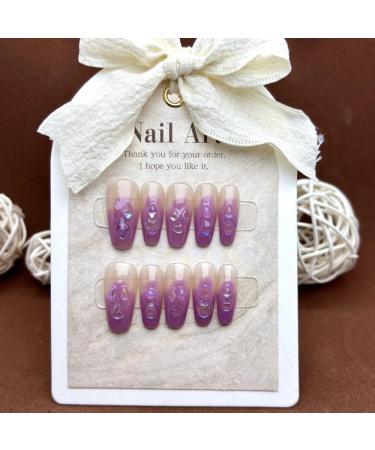 Handmade Wearing Armor with Phantom Purple Gradient Full Diamond Long Ice Transparent Whitening Detachable False Nails(M) - Buy Online on GoSupps.com