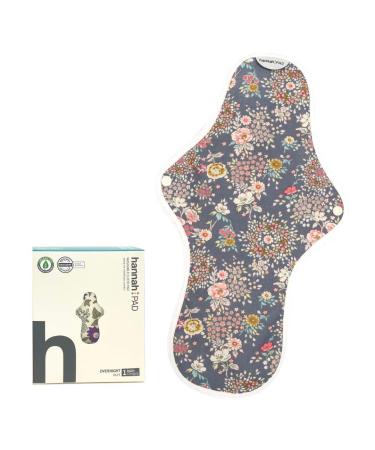 hannahpad Overnight Organic Cotton Cloth Pad Set of 6 Random Pattern - Washable Reusable + Free Mini Wetbag