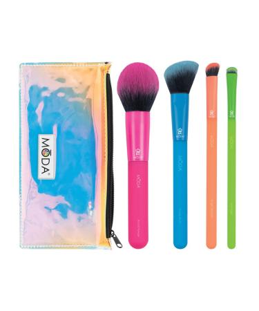 Moda Royal & Langnickel Full Size Electric 5pc Brush Set with Pouch Includes - Round Powder Angled Blush Angled Shader and Smudger Brushes Multicolor - Neon