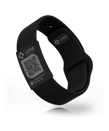 LIFE ID Pin-Tuck Medical ID Bracelet I Medical Alert Bracelet with Free Online Profile I Edit Information Anytime I Fits Wrists 5 - 9 inches I We use Recycled Material for Our Packaging Black I Charcoal Face