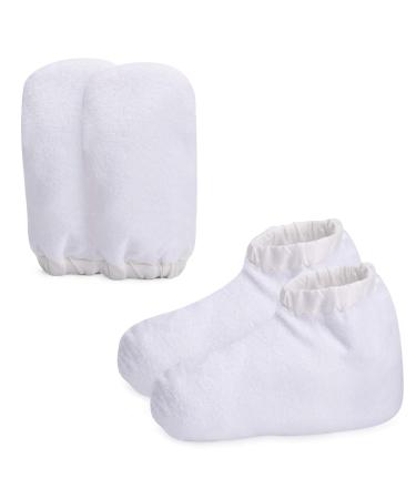 Noverlife Paraffin Wax Warmer Mittens, Terry Cloth Mitts Booties for Hand Foot Care, Thick SPA Therapy Paraffin Wax Hand Bath Gloves Sock for Heated Manicure Supply - White White - Thick Fabric & Elastic Closure