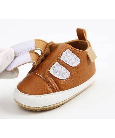 Baby Toddler PU Leather Sneakers | Anti-Slip First Walking Shoes for Boys & Girls | 0-18 Months | Brown - Buy Online on GoSupps.com