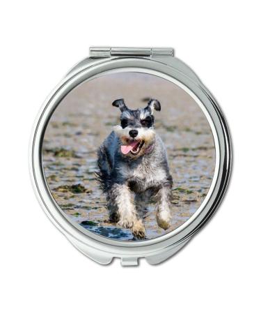 Yanteng Mirror makeup mirror Schnauzer Miniature Schnauzer Dog Running Happy pocket mirror portable mirror