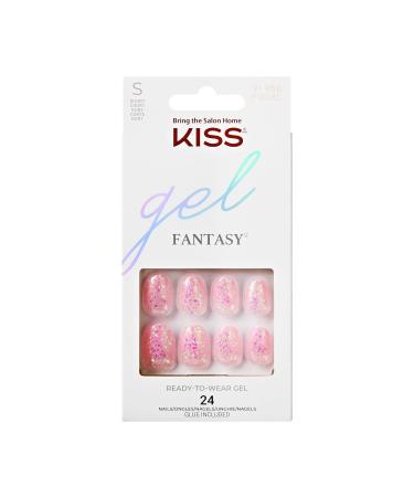 KISS Gel Fantasy Press-On Nails Glittery Pink Short Length Oval Shape 24 count