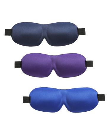 Sleep Mask 3 Pack Upgraded 3D Contoured 100% Blackout Eye Mask for Sleeping with Adjustable Strap - Navy/Violet/Royal Set7