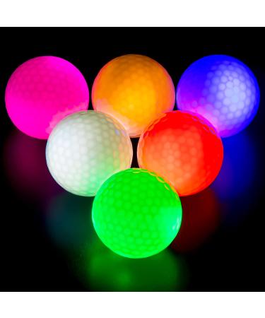 THIODOON Glow in The Dark Golf Balls Light up Led Golf Balls Night Golf Gift Sets for Men Kids Women 6 Pack: 6 colos in one