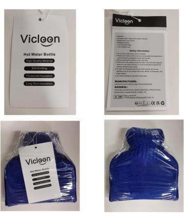 Vicloon 2L Hot Water Bottle with Knitted Cover - Hot & Cold Compress for Pain Relief - Hand & Feet Warmer - Safe & Durable - Dark Blue - Buy Online on GoSupps.com