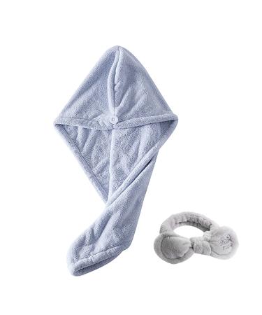 Microfiber towel for wrapping super absorbent quick drying turban soft head towel for women curly long wet thick hair anti-frizz (blue)