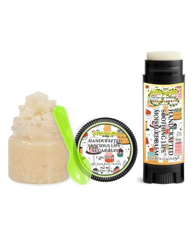 Cake Batter Soothing & Luscious Lips by OverSoyed Exfoliator & Chapped Lip Repair Lip Care Combo | Artisan Handcrafted to Order Vanilla Cream Buttercream Flavored Exfoliating Sugar Lip Scrub & Lip Moisturizer Balm Gift Set