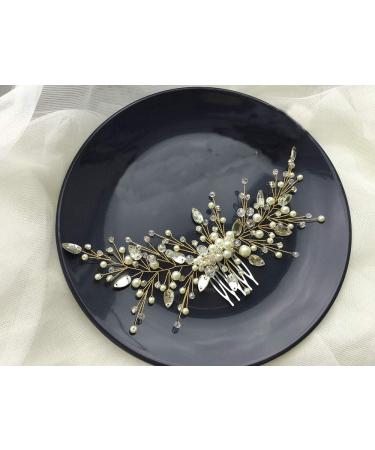 Deniferymakeup Pearl Bridal Hair Vine Wedding Hair Accessories Bridal Hair Comb Crystal Wedding Hair Comb Wedding Hair Vine Bridal Hair Accessory (Gold) - Buy Online on GoSupps.com