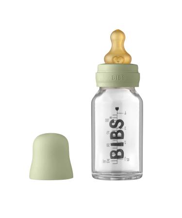 Bibs Baby Glass Bottle reduces colic round sucker made of natural rubberx supports breastfeeding.Made in Denmark Complete Set - 110 ml Sage Complete Set - 110 ml Sage