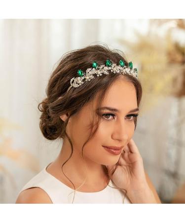 IYOU Crystal Wedding Headband Green Flower Bridal Hair Bands Crown Sparkly Rhinestone Leaf Headpiece Tiara Prom Party Hair Accessories for Brides and Bridesmaid - Buy Online on GoSupps.com