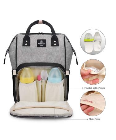Pipibear Diaper Backpack - Large Capacity Baby Changing Bag with Mat | Gray-Black | International Shipping - Buy Online on GoSupps.com