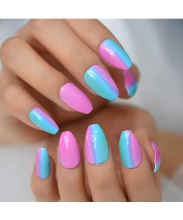 24pcs Chameleon Ombre Short Almond False Nails - Shiny Art Nails for Women & Girls | International Shipping - Buy Online on GoSupps.com