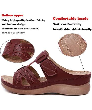 Women's Peep-Toe Sandals - Synthetic Leather Medium-High Wedge Heel Slip-On Light & Comfortable Summer Footwear (Burgundy Red 35 EU) - Buy Online on GoSupps.com