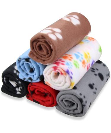 Eagmak 6-Pack Cute Dog Cat Fleece Blankets with Paw Prints for Small Animals - Black Brown Blue Grey Red White - Buy Online on GoSupps.com