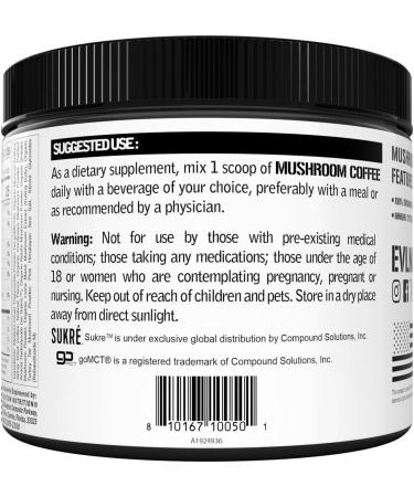 Evlution Nutrition Mushroom Coffee - Energy Nerve & Immune System Support - 100% Organic Reishi Shiitake Lions Mane & Turkey Tail Mushroom Powders - Vegan & Non-GMO - 20 Servings - Iced Coffee - Buy Online on GoSupps.com