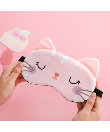 Fxaelian Cartoon Cat Sleep Mask - Funny Novelty Eye Cover for Travel, Women, Girls, Adults & Kids - Light Pink - Buy Online on GoSupps.com