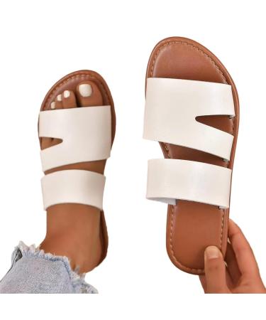FACYNDE SLIDE SANDALS Women Dressy female slip-on sandals in large sizes-summer leisure shoes to slip in with open toes big size to go out swim and shop white 38 EU