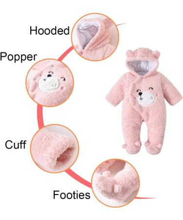 JiAmy Baby Hooded Romper Winter Jumpsuit Pink | 3-6 Months - Buy Online on GoSupps.com
