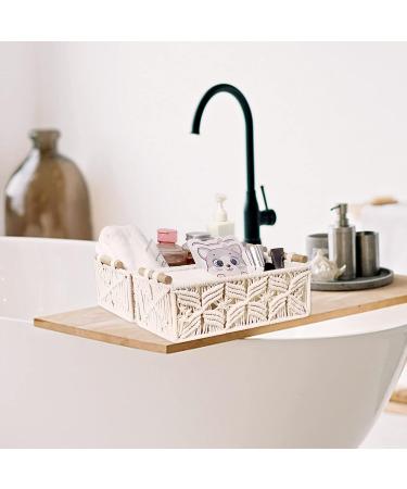 Set of 2 Ivory Macrame Storage Baskets - Boho Decor for Bathroom, Bedroom, Nursery, Living Room - Woven Decorative Basket for Organizing - Beige - Buy Online on GoSupps.com