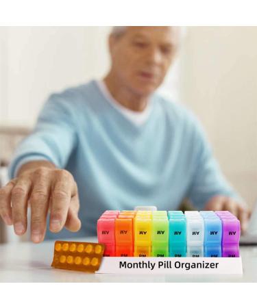 Monthly Pill Organizer 2x a Day | 30 Day Pill Box AM PM | Small Compartments for Vitamins & Travel Meds | Colorful 4-Week Case - Buy Online on GoSupps.com