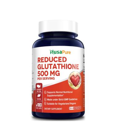 Reduced Glutathione 500 mg 180 Veggie Capsules (Vegan,Non-GMO & Gluten-Free) L-Glutathione