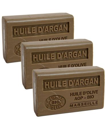 Savon de Marseille - French Soap Made With Pure Organic Olive Oil and Shea Butter - Argan Oil Fragrance - 125 Gram Bar - Set of 3