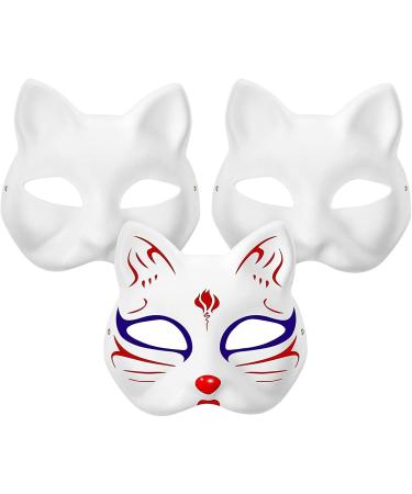 Holidyoyo Cat Mask - 3 Pieces White DIY Half-Face Masks for Halloween Cosplay & Maskerade Parties | Therian-Masks - Buy Online on GoSupps.com