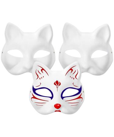 Luxshiny 3 STK Halloween-decor White masquerademarks empty game ladder sticker animal cat Face mask hand-painted mask yourself make fox graffiti paper japan adorn wife accessories