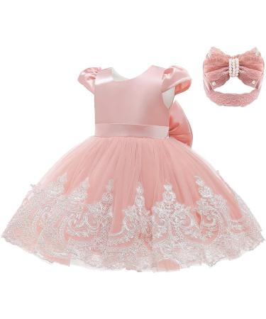 Baby Girls Lace Backless Tulle Princess Dress with Bowknot Headwear - Baby Pink (0-6 Months) - Buy Online on GoSupps.com
