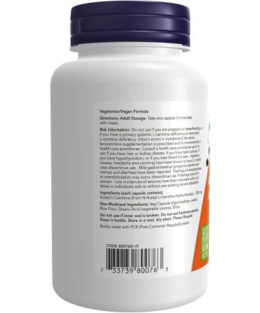 NOW - Acetyl L-Carnitine 500mg 100 vcaps - Buy Online on GoSupps.com