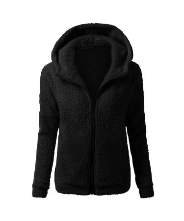 Peigen Women's Hoodies Sweatshirts Fall Winter Warm Lamb Wool Coat Casual Long Sleeve Zip Up Fleece Jacket with Hood X-Large 00 # Black