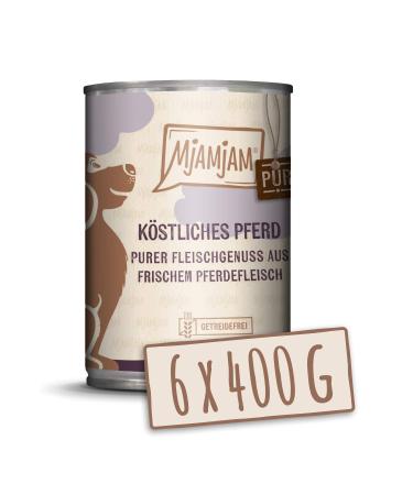 MjAMjAM - premium wet food for dogs - pure meat pleasure - delicious pure horse 6 pack (6 x 400 g) grain-free with extra meat
