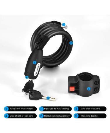 LEICHTEN 4 Feet Coiled Bike Cable Lock with Keys | High Security Heavy Duty Key Lock for Bicycle Outdoors | 1/2 Inch Diameter | Includes Mounting Bracket - Buy Online on GoSupps.com