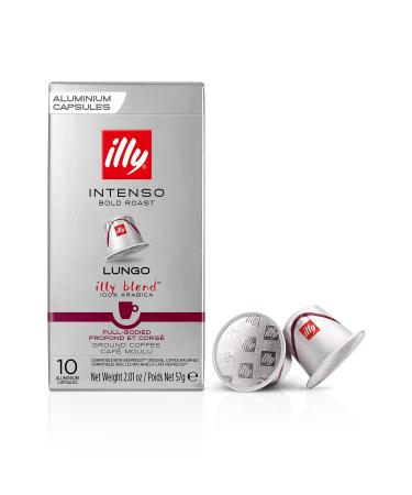 Illy INTENSO Lungo Compatible Ground Coffee Capsules, 10 Packs of 10 Capsules, Total 100 Capsules