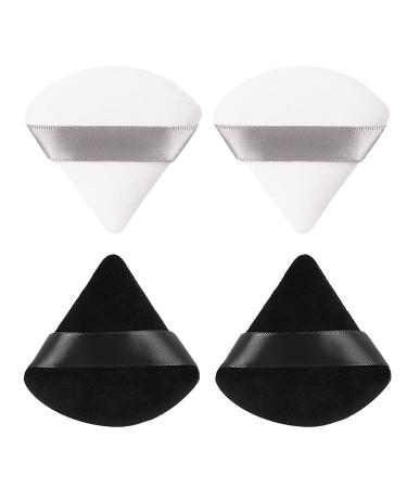 4 Pieces Powder Puff Face Makeup Soft Triangle Powder Puffs - for Loose Powder Setting Powder Body Powder Wet Dry Cosmetic Sponge, Washable Reusable Wedge Shape Velour Cosmetic Sponge Makeup Tool Black+White