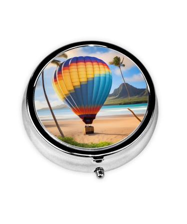 Hawaii Hot Air Balloonround Pill Box 3 Compartments Round Pill Box Organizer for Purse Or Pocket &*Portable Travel Pill Box