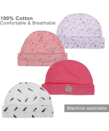 Lictin Newborn Baby Caps Mittens Set - 100% Pure Cotton, 4pcs Hats & 4 Pairs Scratch Mittens for Baby Girl 0-6 Months, Pink - Buy Online on GoSupps.com