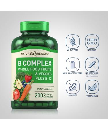Piping Rock B Complex Vitamin for Women and Men | 200 Capsules | Fruit and Vegetable Blend with B12 B6 Folate & Biotin | Vegetarian Non-GMO Gluten Free - Buy Online on GoSupps.com