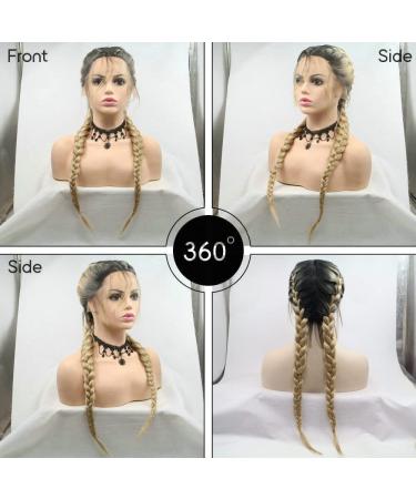 Middle Doublu Blonde Braids Synthetic Lace Front Wigs for Women - Long Dark Roots Ombre Blonde Party & Cosplay Hair - Heat-Resistant Fiber - Buy Online on GoSupps.com