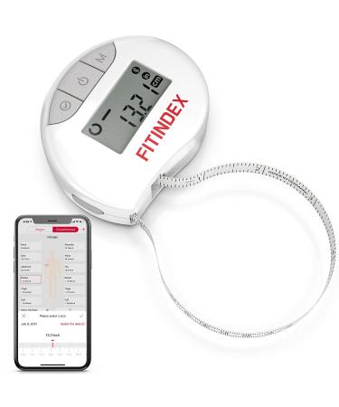 Smart Body Tape Measure, FITINDEX Bluetooth Digital Measuring Tape for Body, Soft Sewing Tape, with LED Monitor Display, Lock Pin, Retractable Button, Fitness Body Measurement via App White