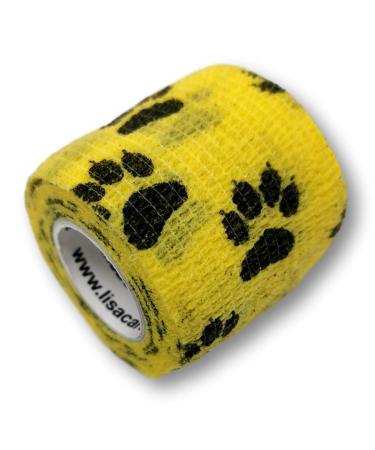 Lisacare self -adhesive tie - 4 rolls 5cm wide - sterile cotton tents for pets & horses - waterproof & elastic - huge color & motif selection (paw yellow) paw yellow 4 -set