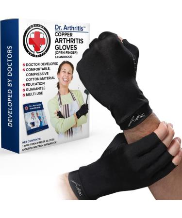 Dr. Arthritis Copper Compression Gloves for Women and Men - Small Black Open Finger Hand Brace for Arthritis Pain Relief and Carpal Tunnel Support - Buy Online on GoSupps.com