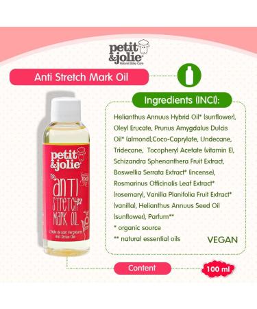 Petit&Jolie Anti-Stretch Mark Oil. Petit&Jolie Anti-Stretch Mark Oil has been formulated to help maintain skin elasticity and reduce the appearance of stretch marks. - Buy Online on GoSupps.com
