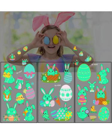 Easter Glow Temporary Tattoos - 73 Luminous Bunny Designs for Kids | Rabbit, Carrot, Eggs, Chick | Fun Party Favors - Buy Online on GoSupps.com