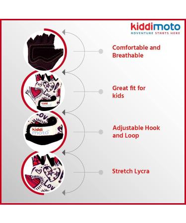 KIDDIMOTO Fingerless Children's Cycling Gloves | Boys & Girls Bike Gloves - Love Design (Size S 2-5 years) - International Shipping Available - Buy Online on GoSupps.com